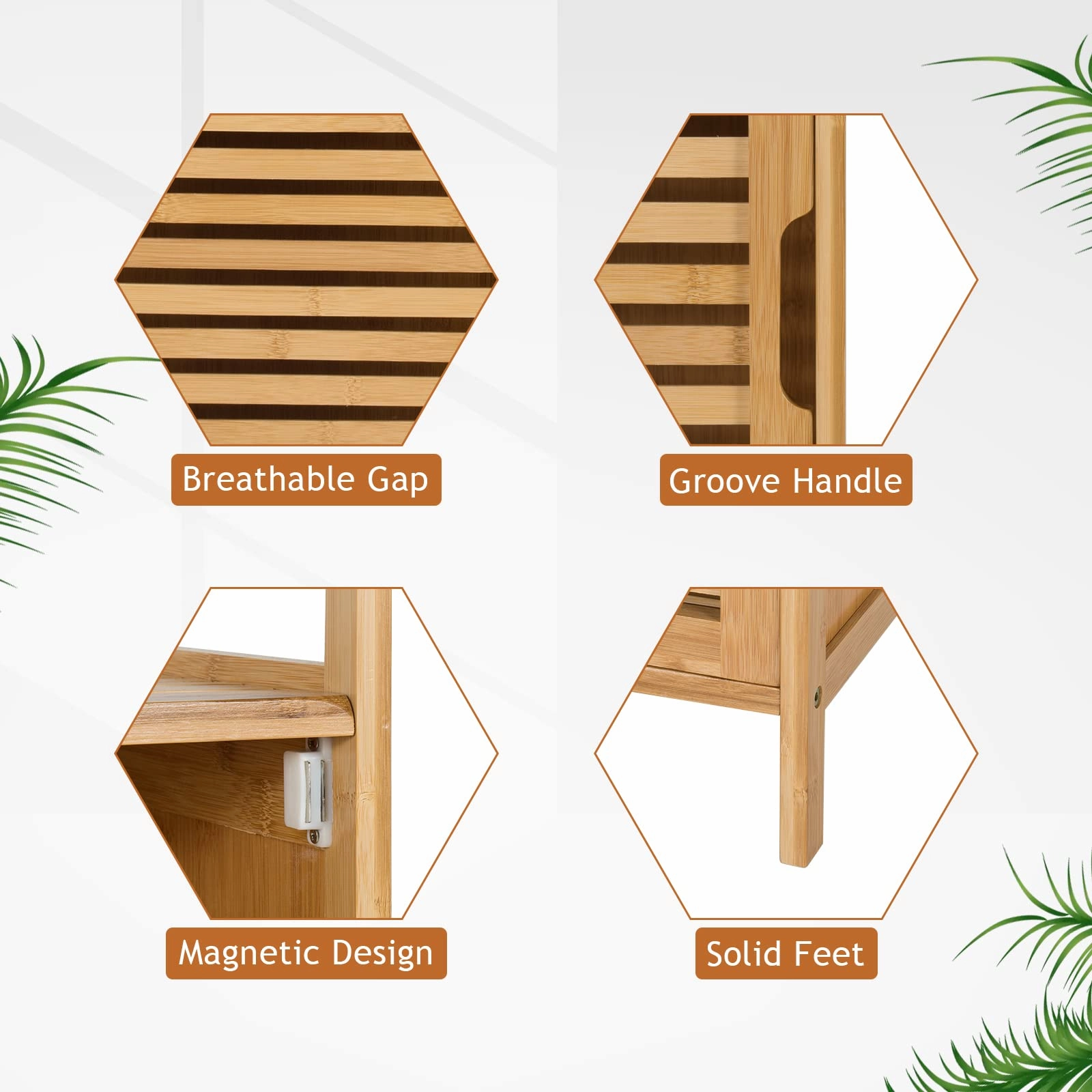 Giantex Bathroom Floor Cabinet, Bamboo Storage Cabinet w/Single Door & Open Shelves