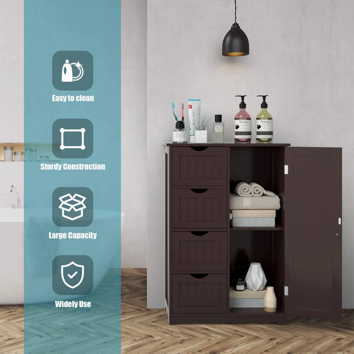 Giantex Bathroom Floor Cabinet Wooden with 1 Door & 4 Drawer