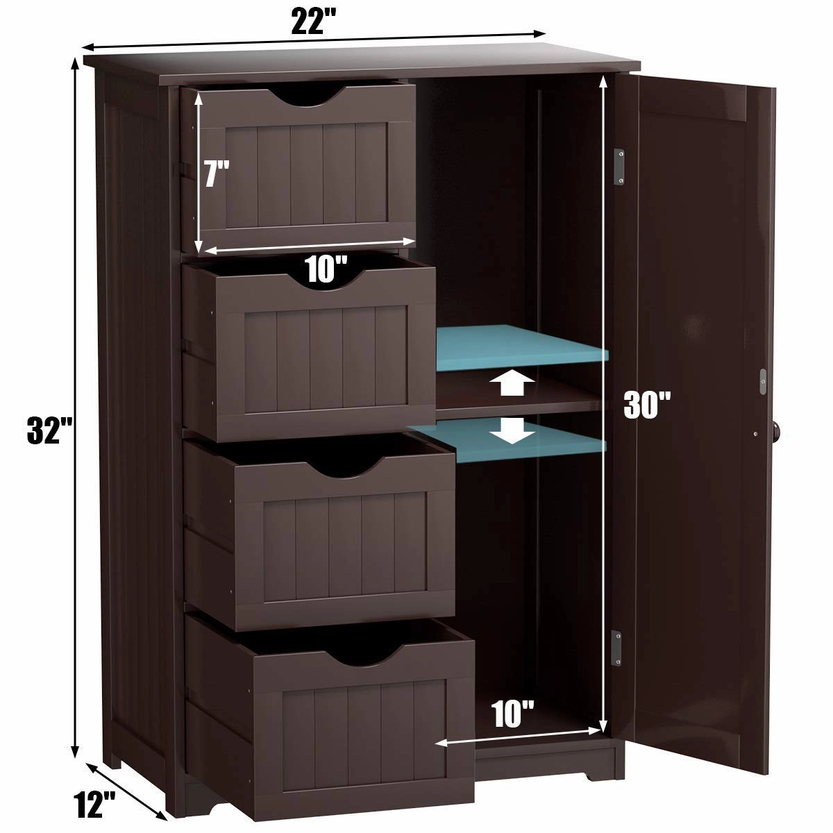 Giantex Bathroom Floor Cabinet Wooden with 1 Door & 4 Drawer