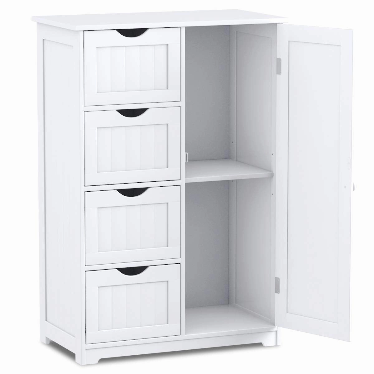 Giantex Bathroom Floor Cabinet Wooden with 1 Door & 4 Drawer
