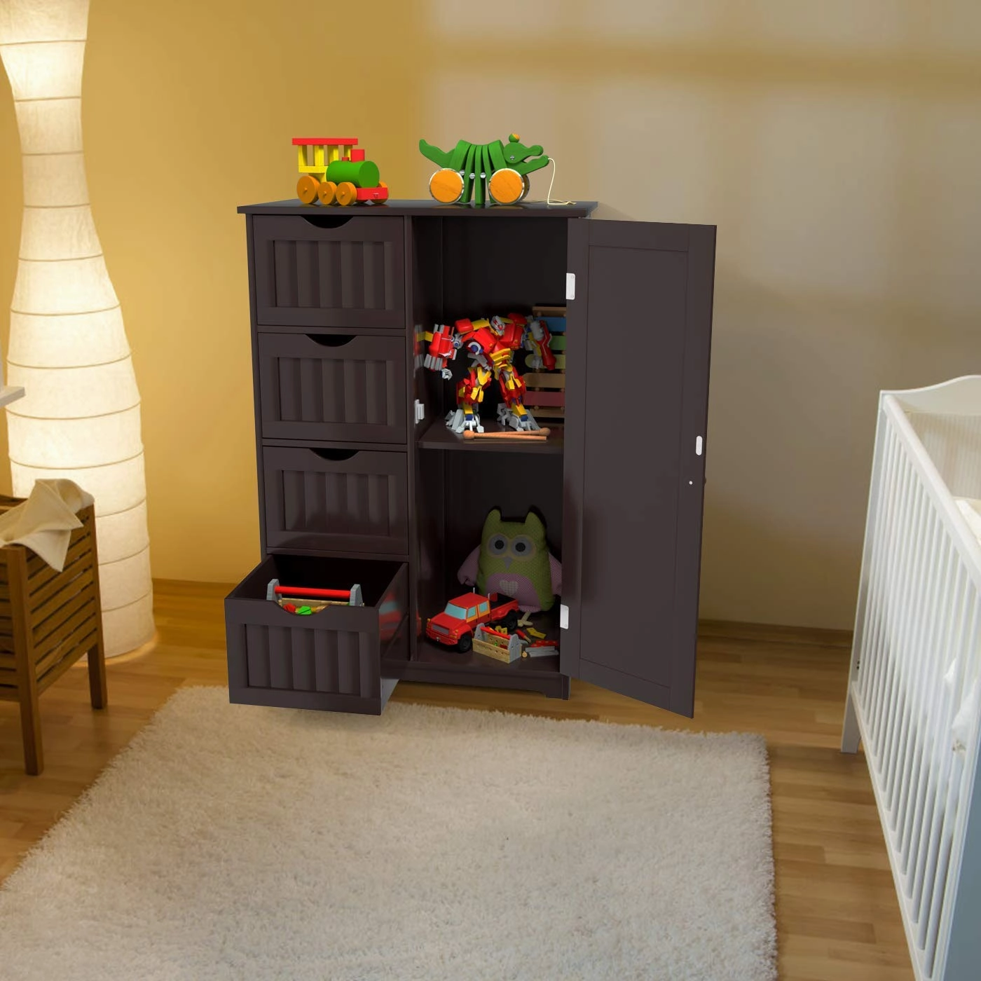 Giantex Bathroom Floor Cabinet Wooden with 1 Door & 4 Drawer
