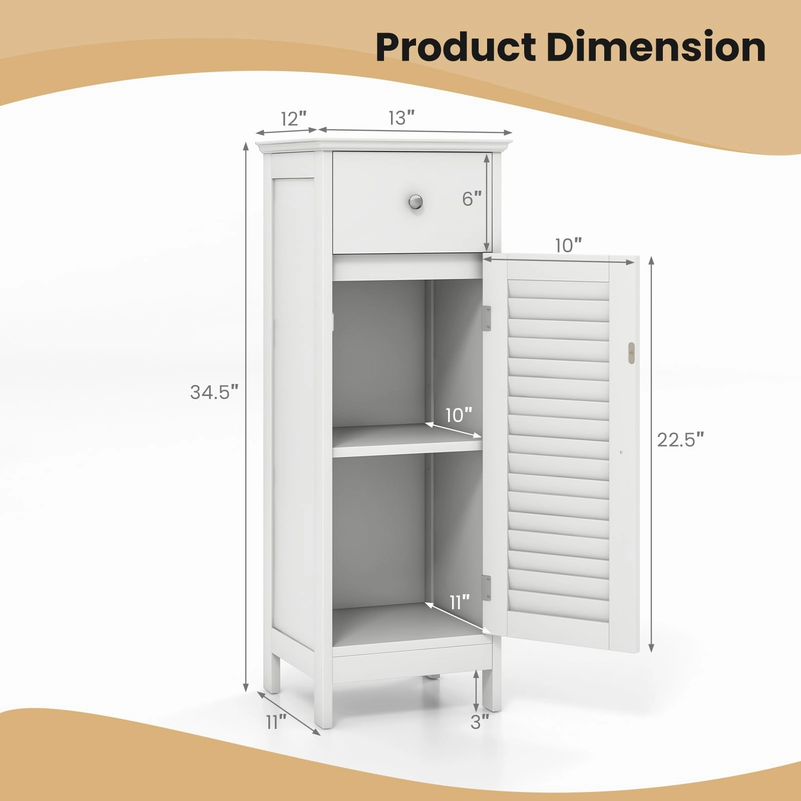 Giantex Bathroom Floor Storage Cabinet - Freestanding Side Cabinet with 1 Door, 1 Drawer & 3-Height Adjustable Shelf