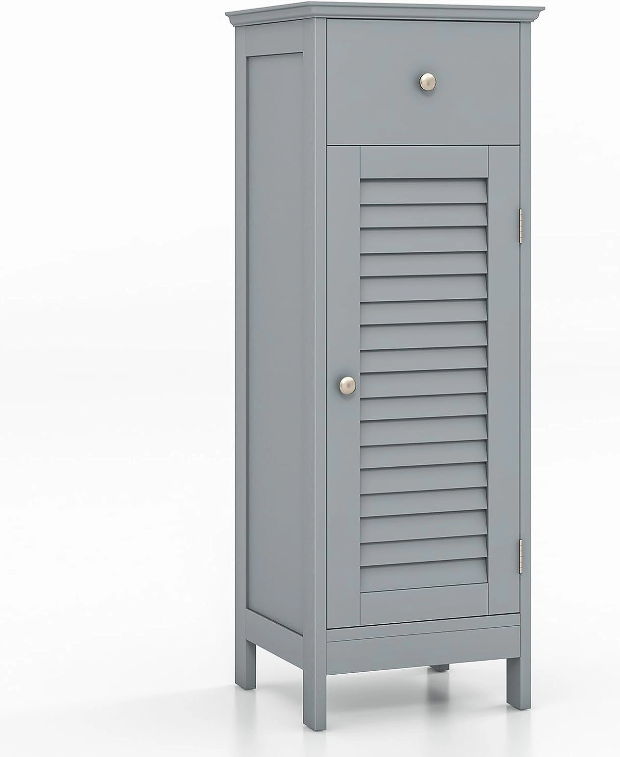 Giantex Bathroom Floor Storage Cabinet - Freestanding Side Cabinet with 1 Door, 1 Drawer & 3-Height Adjustable Shelf