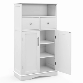 Giantex Bathroom Floor Storage Cabinet - Freestanding Storage Cabinet with 2 Doors, 2 Drawers, 2 Adjustable Shelves (White) bathroom storage cabinet, over toilet storage