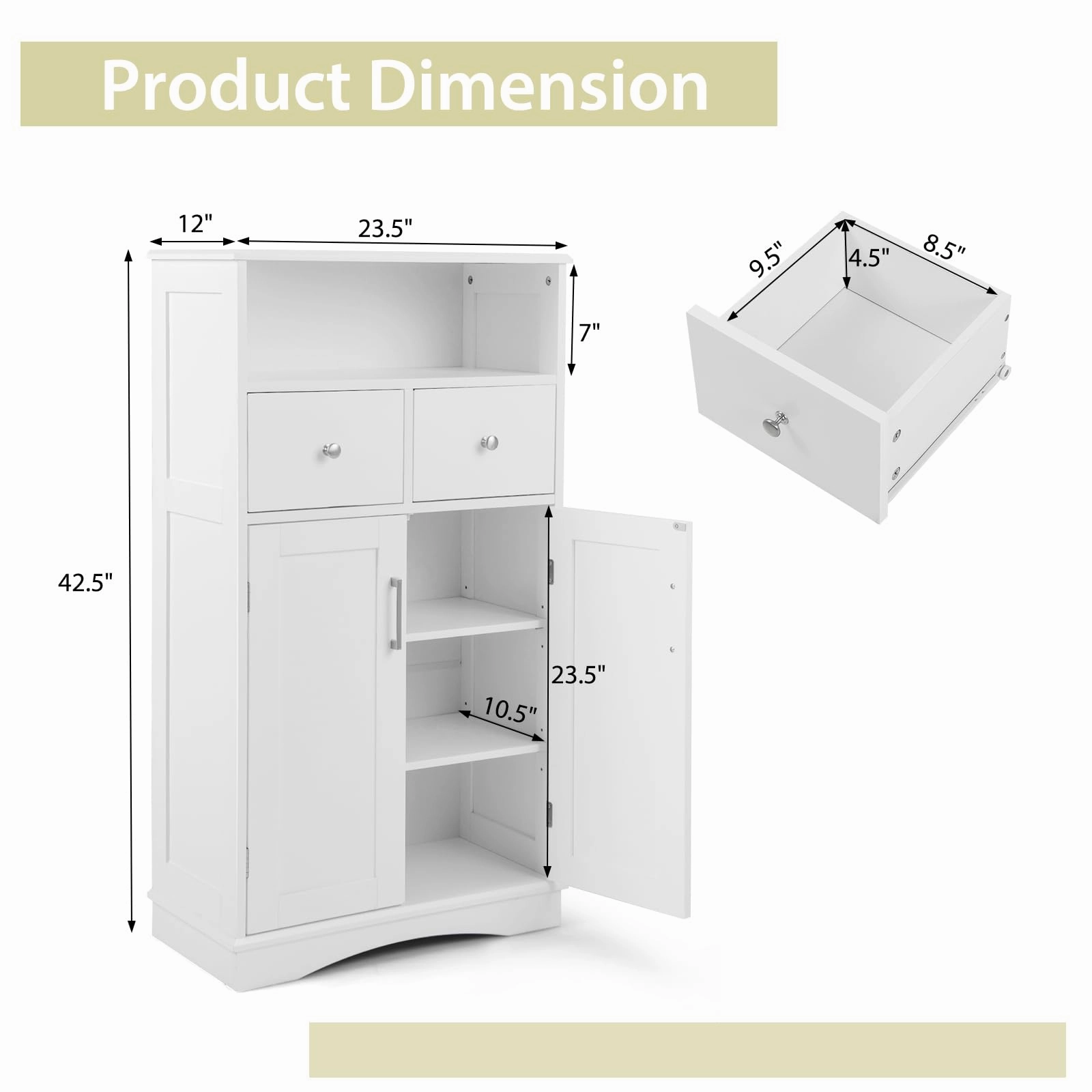 Giantex Bathroom Floor Storage Cabinet - Freestanding Storage Cabinet with 2 Doors, 2 Drawers, 2 Adjustable Shelves (White)