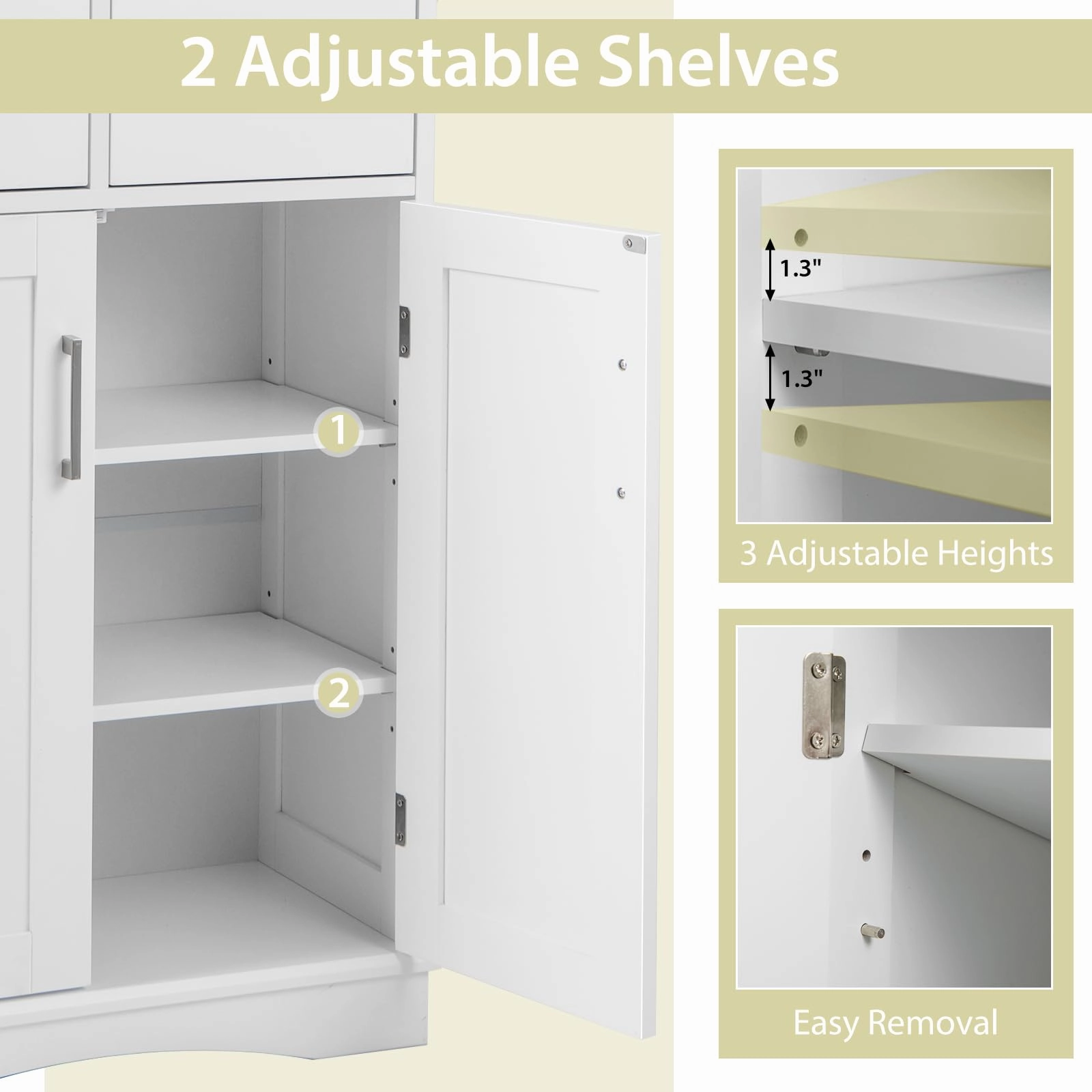 Giantex Bathroom Floor Storage Cabinet - Freestanding Storage Cabinet with 2 Doors, 2 Drawers, 2 Adjustable Shelves (White)