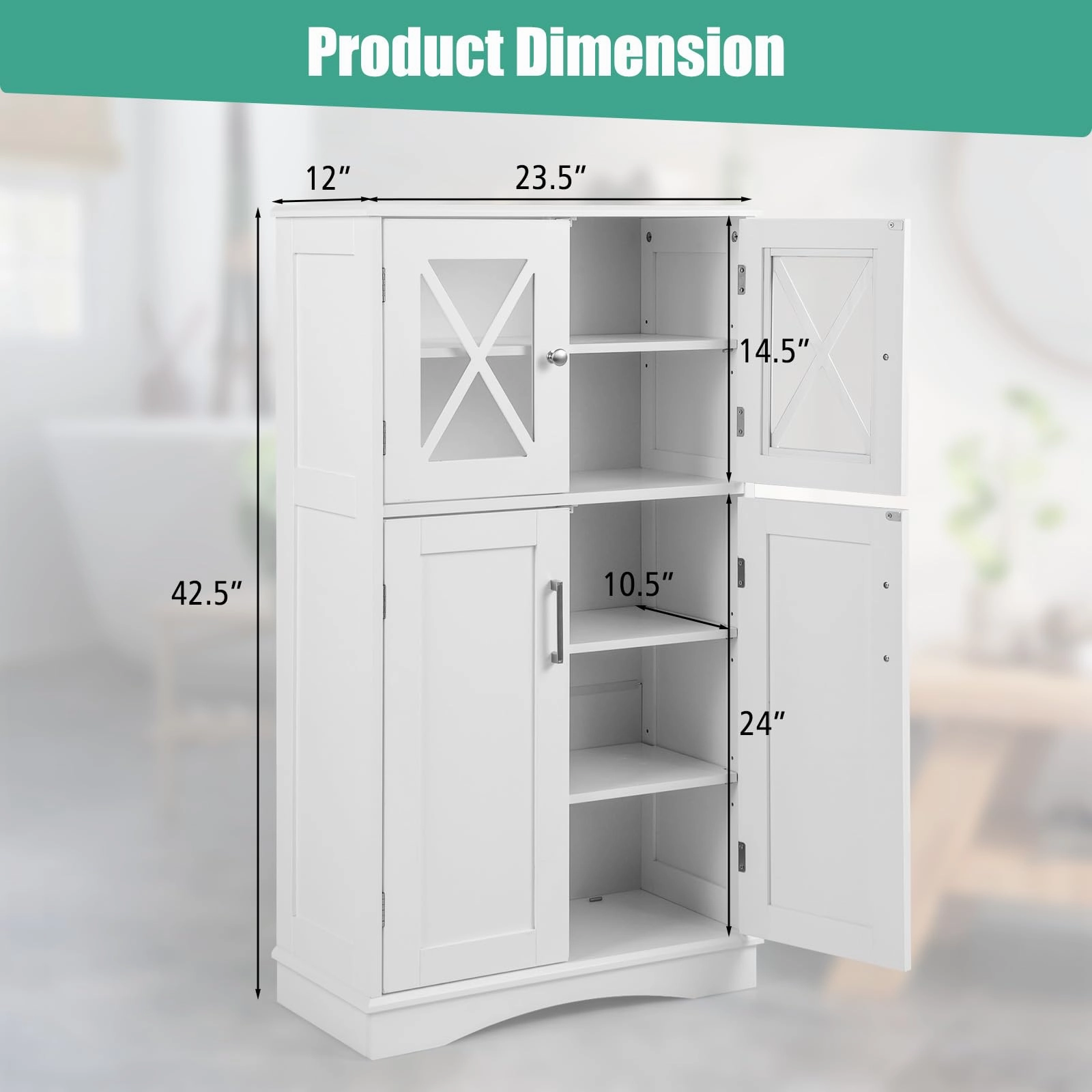 Giantex Bathroom Floor Storage Cabinet - Linen Floor Cabinet with Doors and Adjustable Shelves