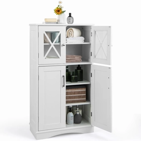 Giantex Bathroom Floor Storage Cabinet - Linen Floor Cabinet with Doors and Adjustable Shelves bathroom storage cabinet, over toilet storage