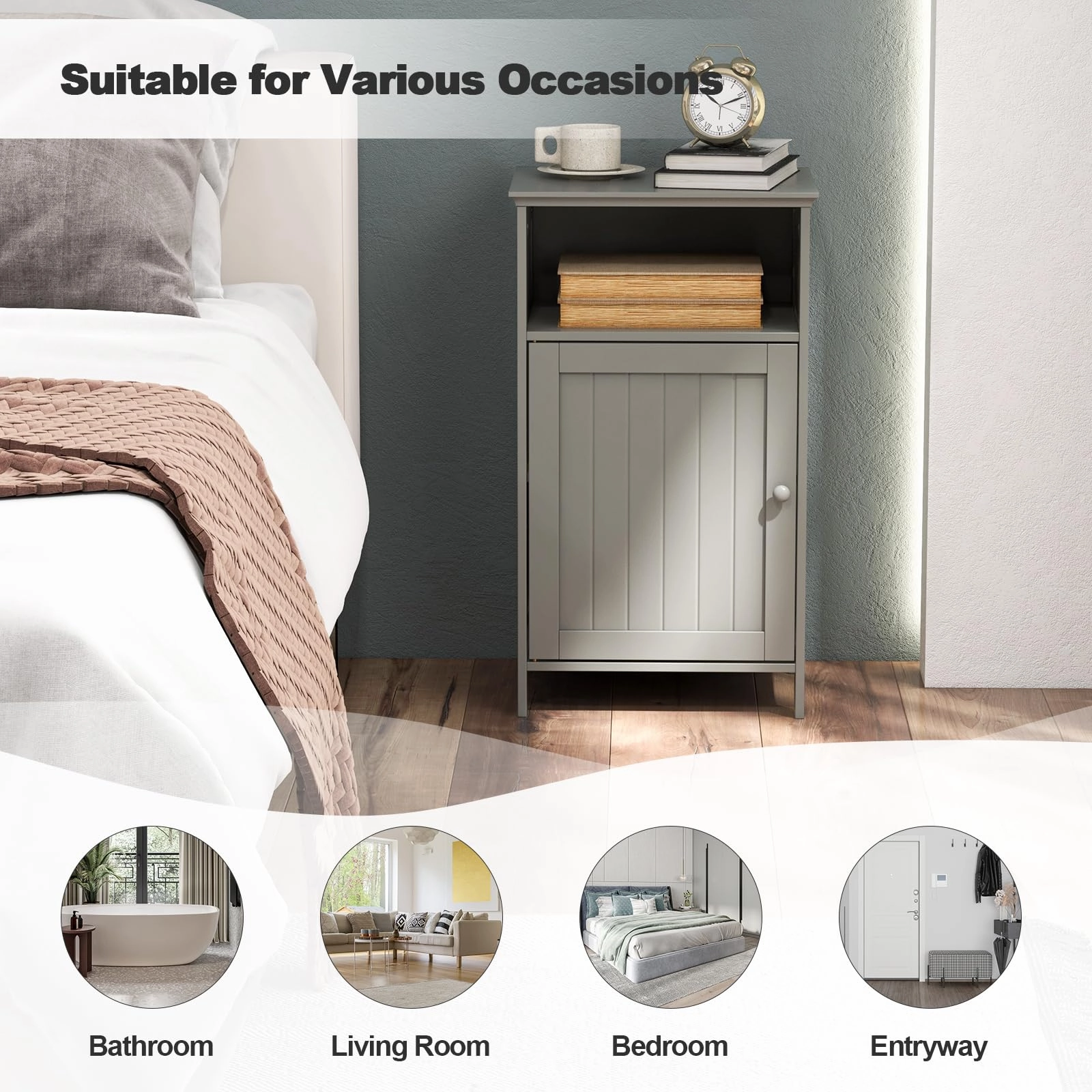 Giantex Bathroom Floor Storage Cabinet - Side Cabinet with Open Compartment, 3-Position Adjustable Shelf