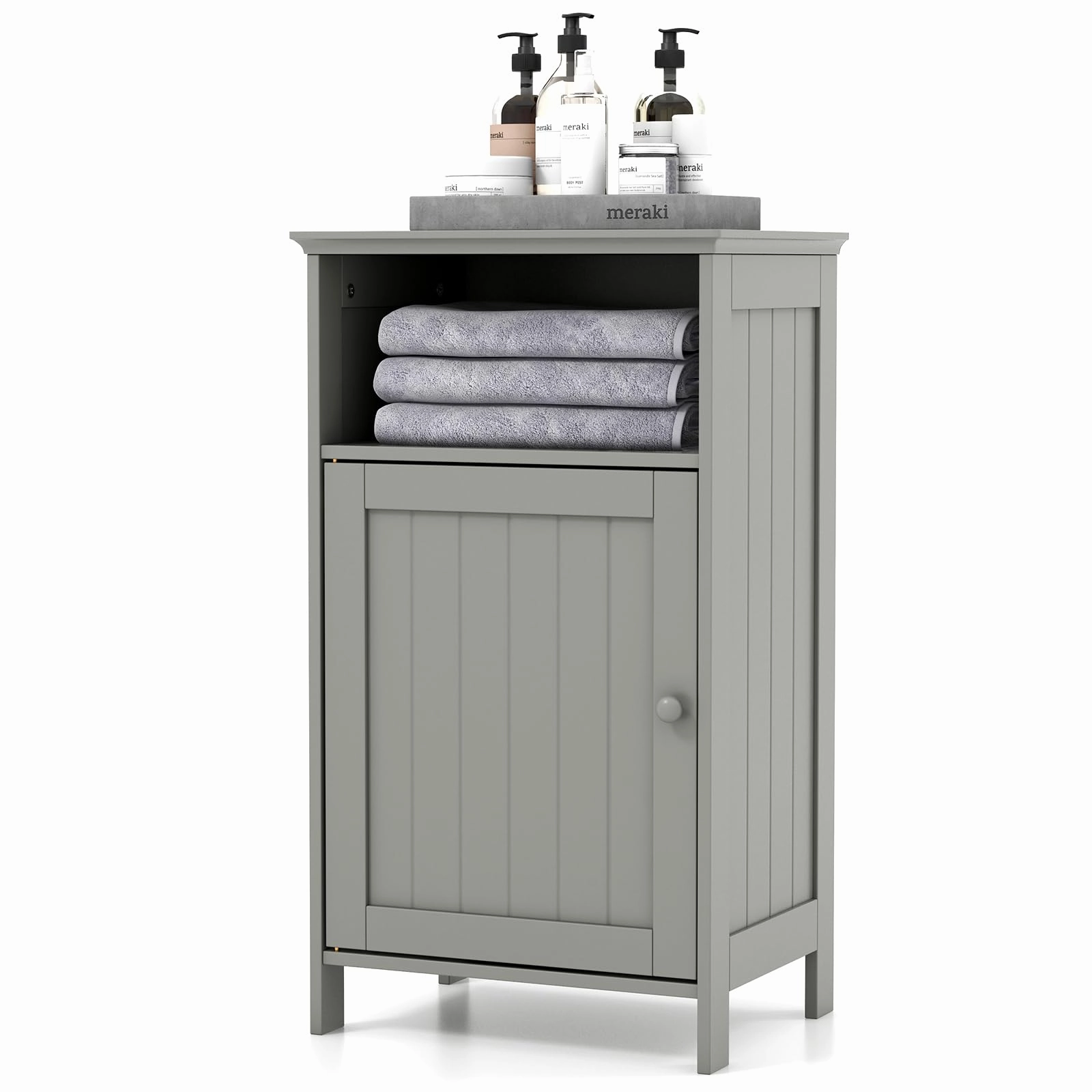 Giantex Bathroom Floor Storage Cabinet - Side Cabinet with Open Compartment, 3-Position Adjustable Shelf bathroom storage cabinet, over toilet storage