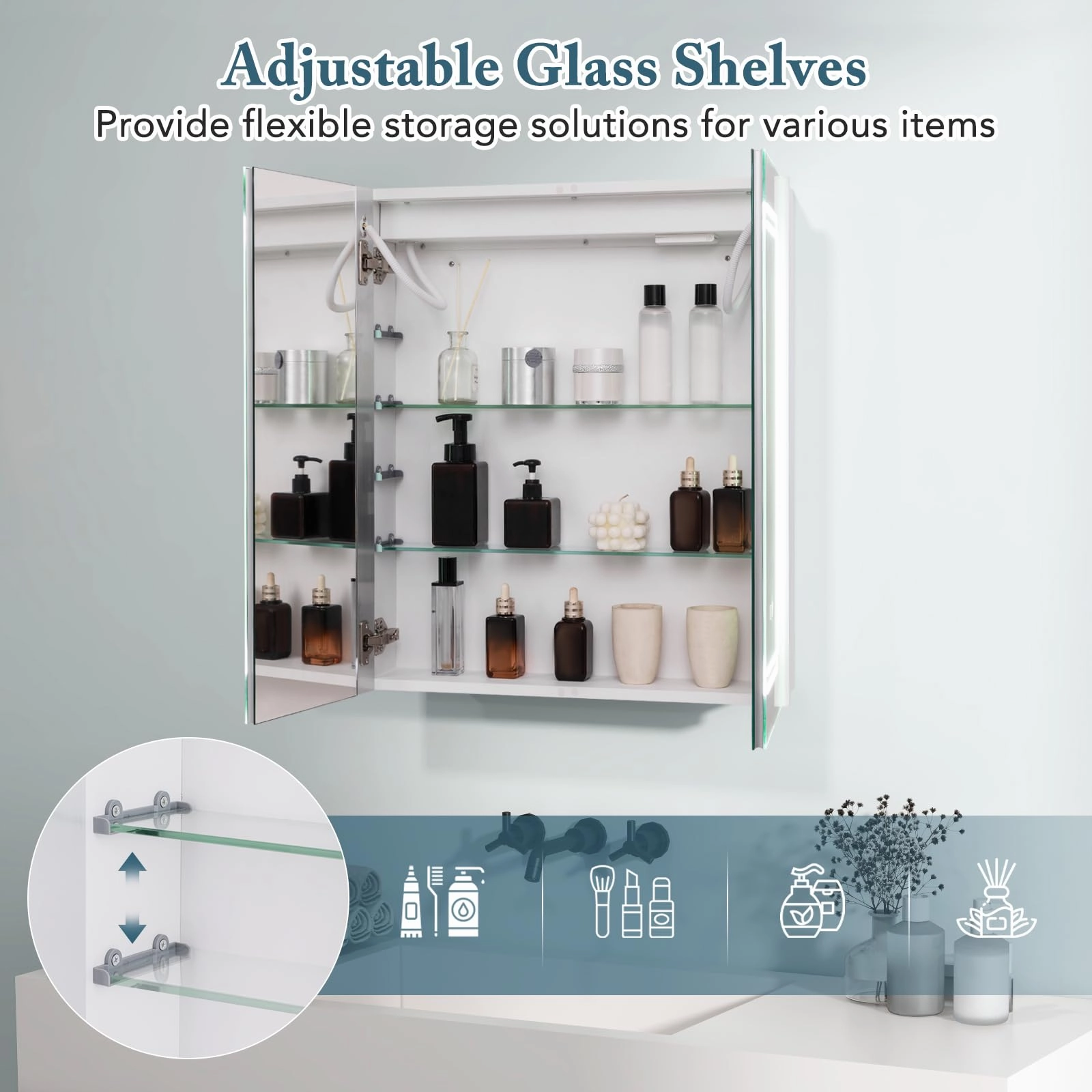 Giantex Bathroom Medicine Cabinet with 3 Light Colors