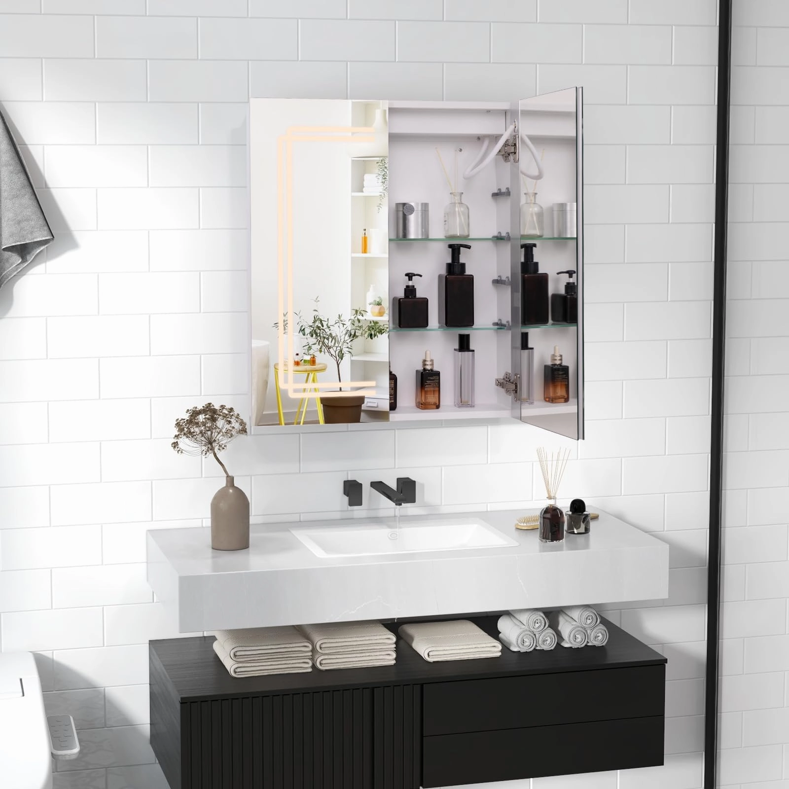 Giantex Bathroom Medicine Cabinet with 3 Light Colors