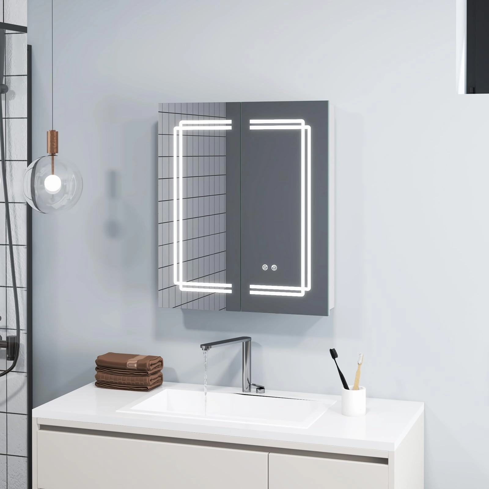 Giantex Bathroom Medicine Cabinet with 3 Light Colors