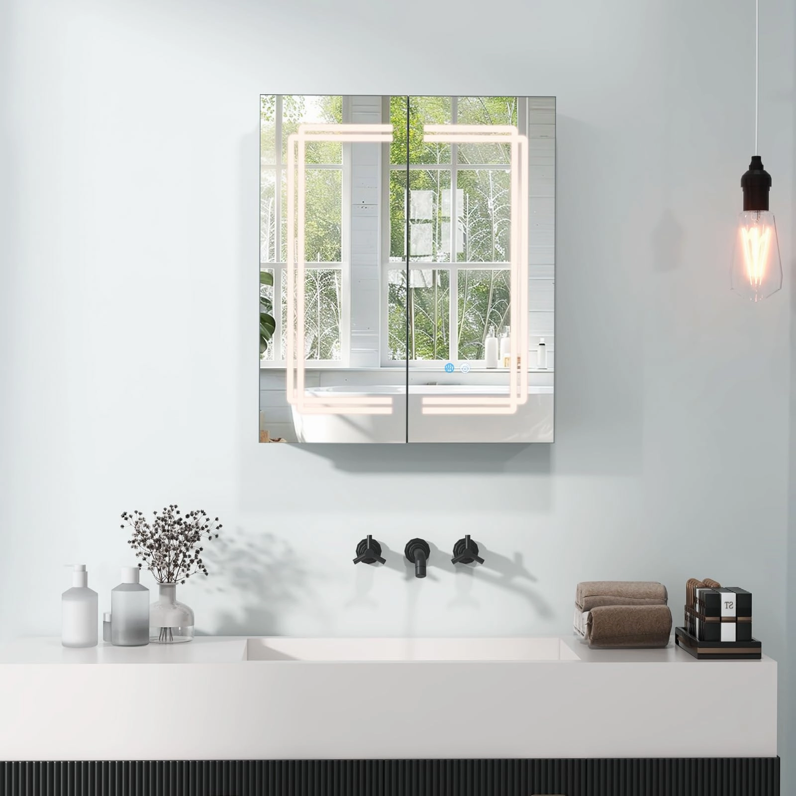 Giantex Bathroom Medicine Cabinet with 3 Light Colors