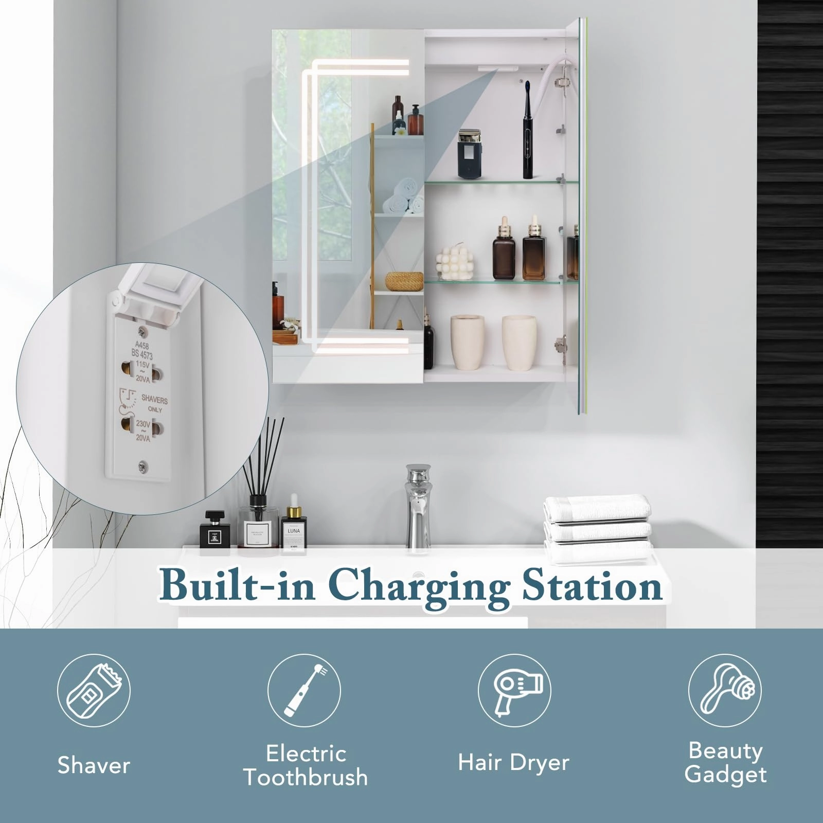 Giantex Bathroom Medicine Cabinet with 3 Light Colors