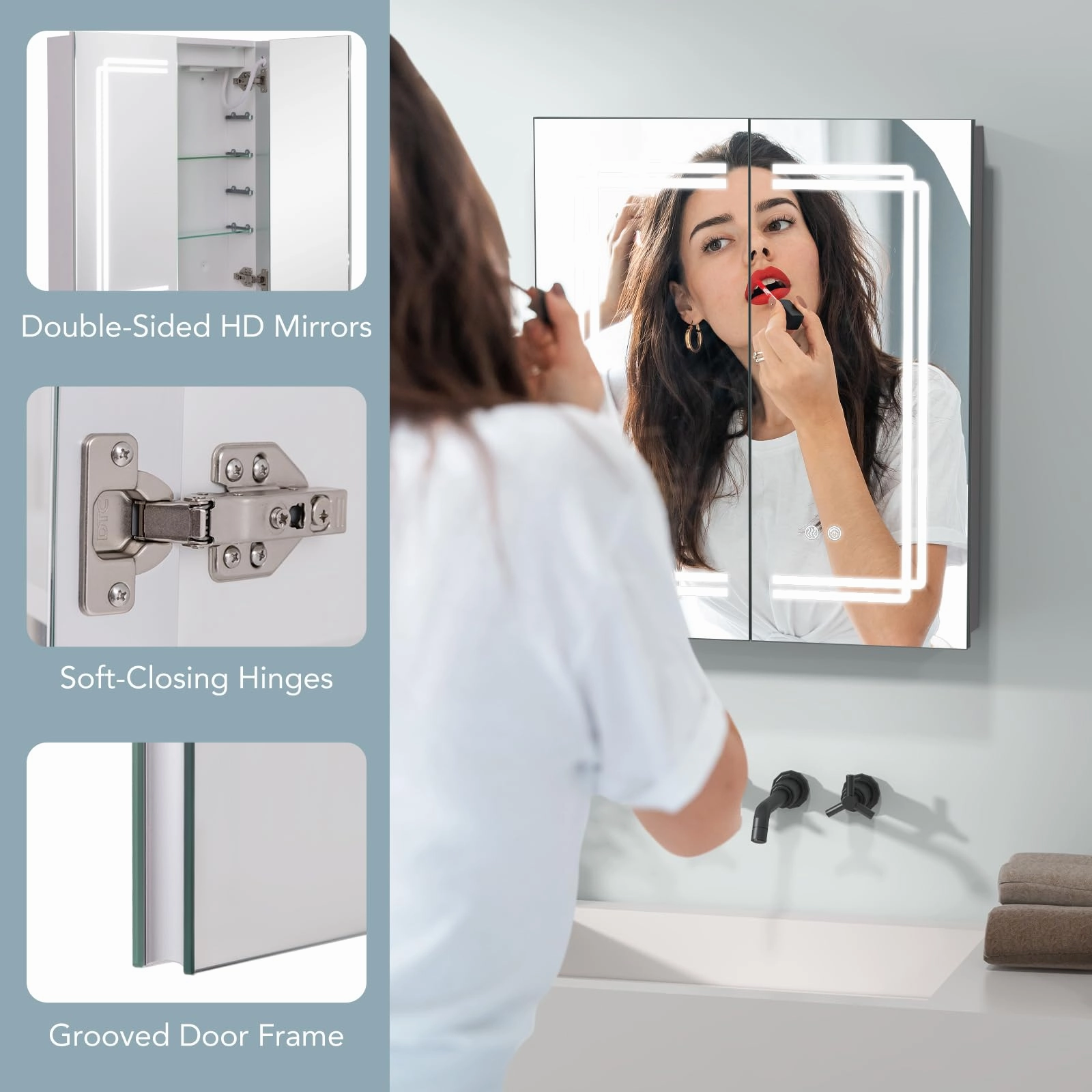 Giantex Bathroom Medicine Cabinet with 3 Light Colors