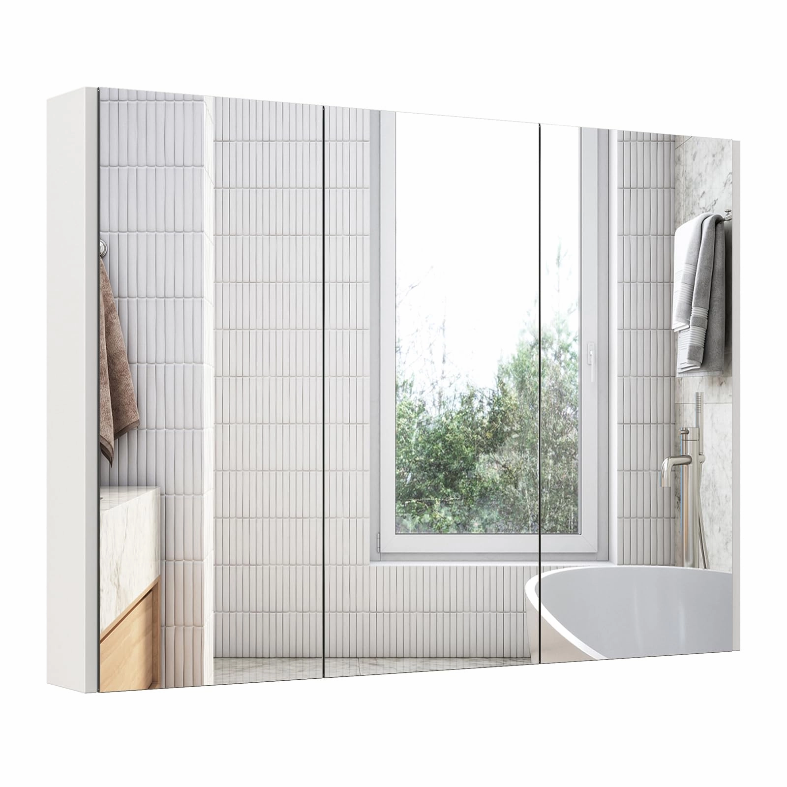 Giantex Bathroom Medicine Cabinet with Mirror - Extra Large Wall Mounted Cabinet with 3 Frameless Mirrored Doors bathroom storage cabinet, over toilet storage