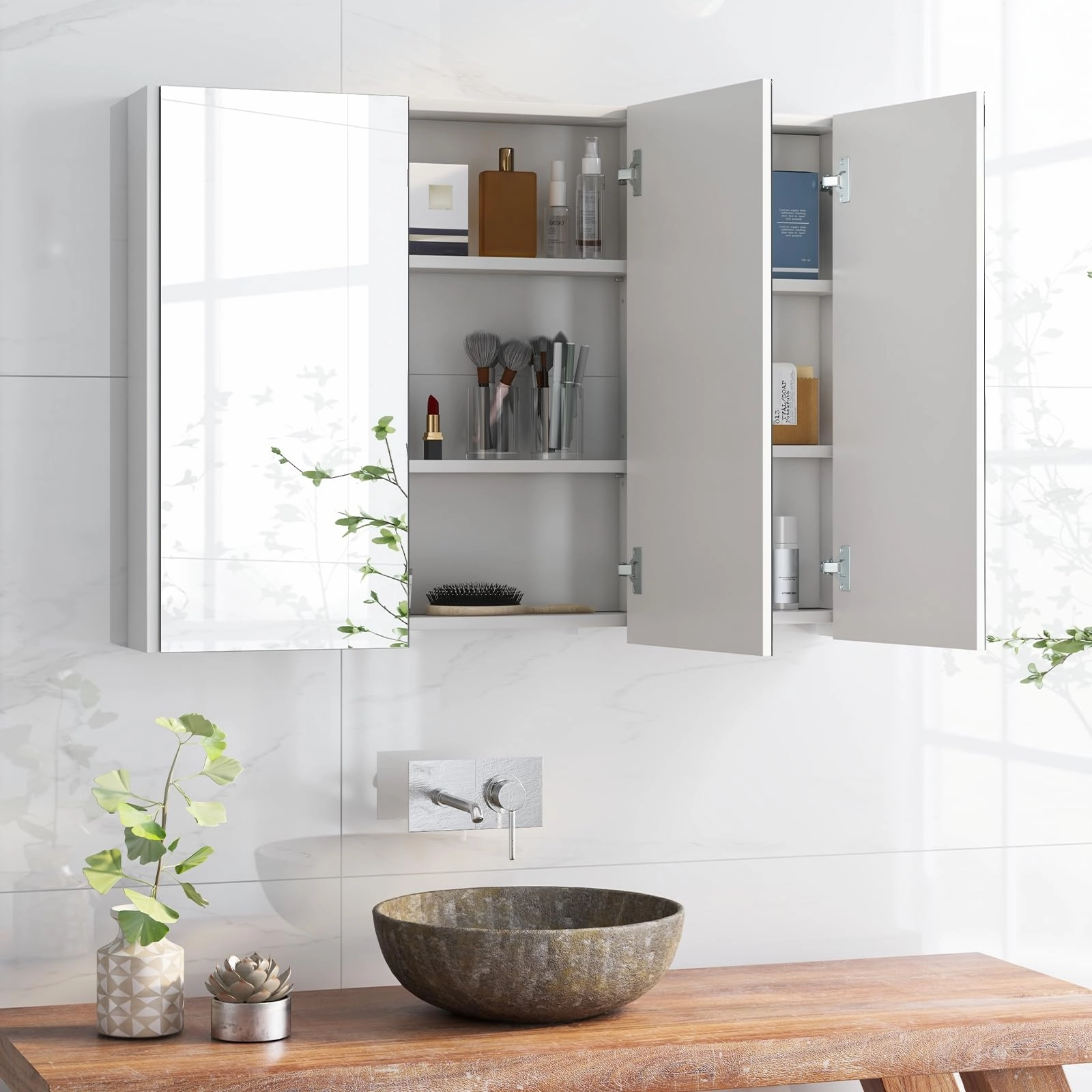 Giantex Bathroom Medicine Cabinet with Mirror - Extra Large Wall Mounted Cabinet with 3 Frameless Mirrored Doors