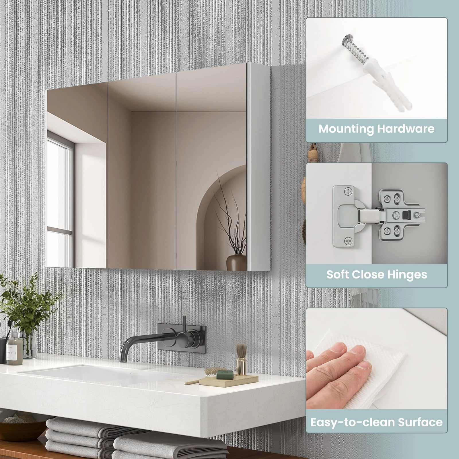 Giantex Bathroom Medicine Cabinet with Mirror - Extra Large Wall Mounted Cabinet with 3 Frameless Mirrored Doors