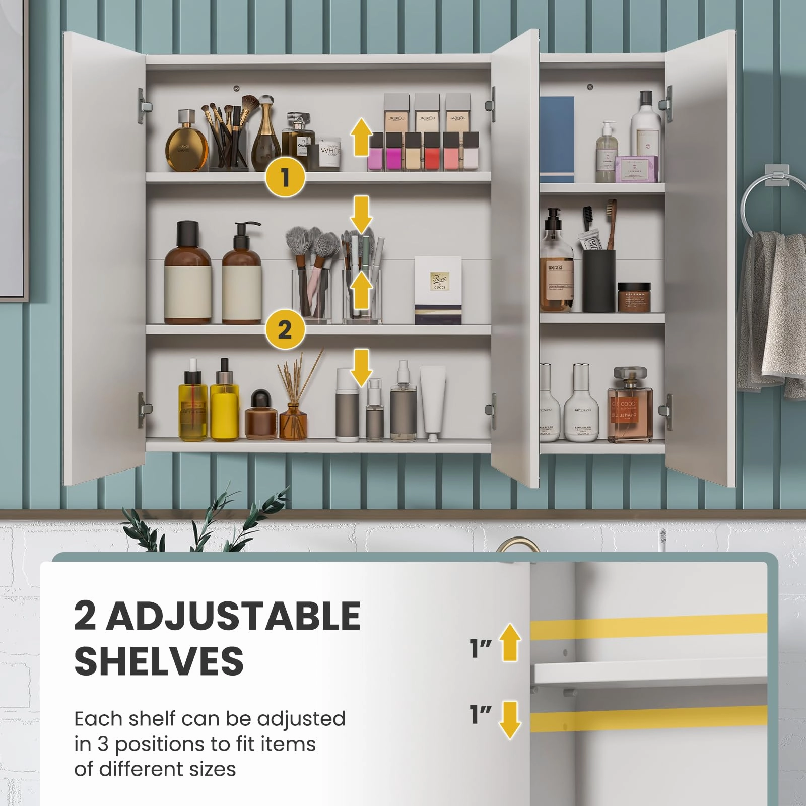 Giantex Bathroom Medicine Cabinet with Mirror - Extra Large Wall Mounted Cabinet with 3 Frameless Mirrored Doors