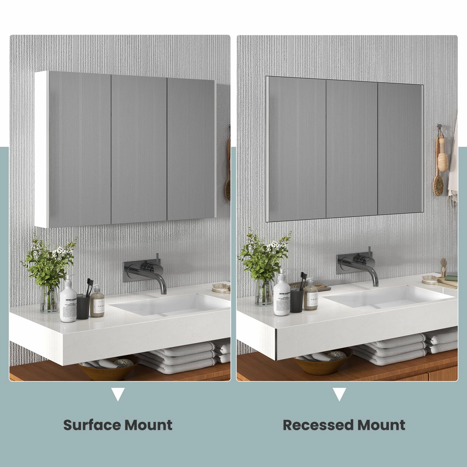 Giantex Bathroom Medicine Cabinet with Mirror - Extra Large Wall Mounted Cabinet with 3 Frameless Mirrored Doors
