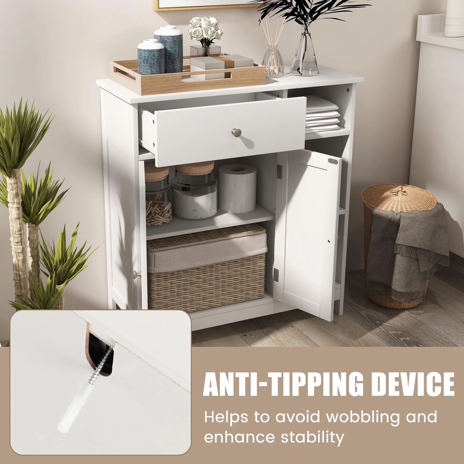 Giantex Bathroom Storage Cabinet with Drawer - Floor Cabinet w/ 3 Open Shelves