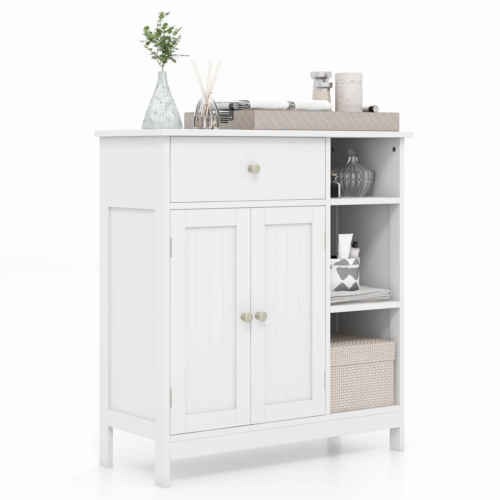 Giantex Bathroom Storage Cabinet with Drawer - Floor Cabinet w/ 3 Open Shelves bathroom storage cabinet, over toilet storage