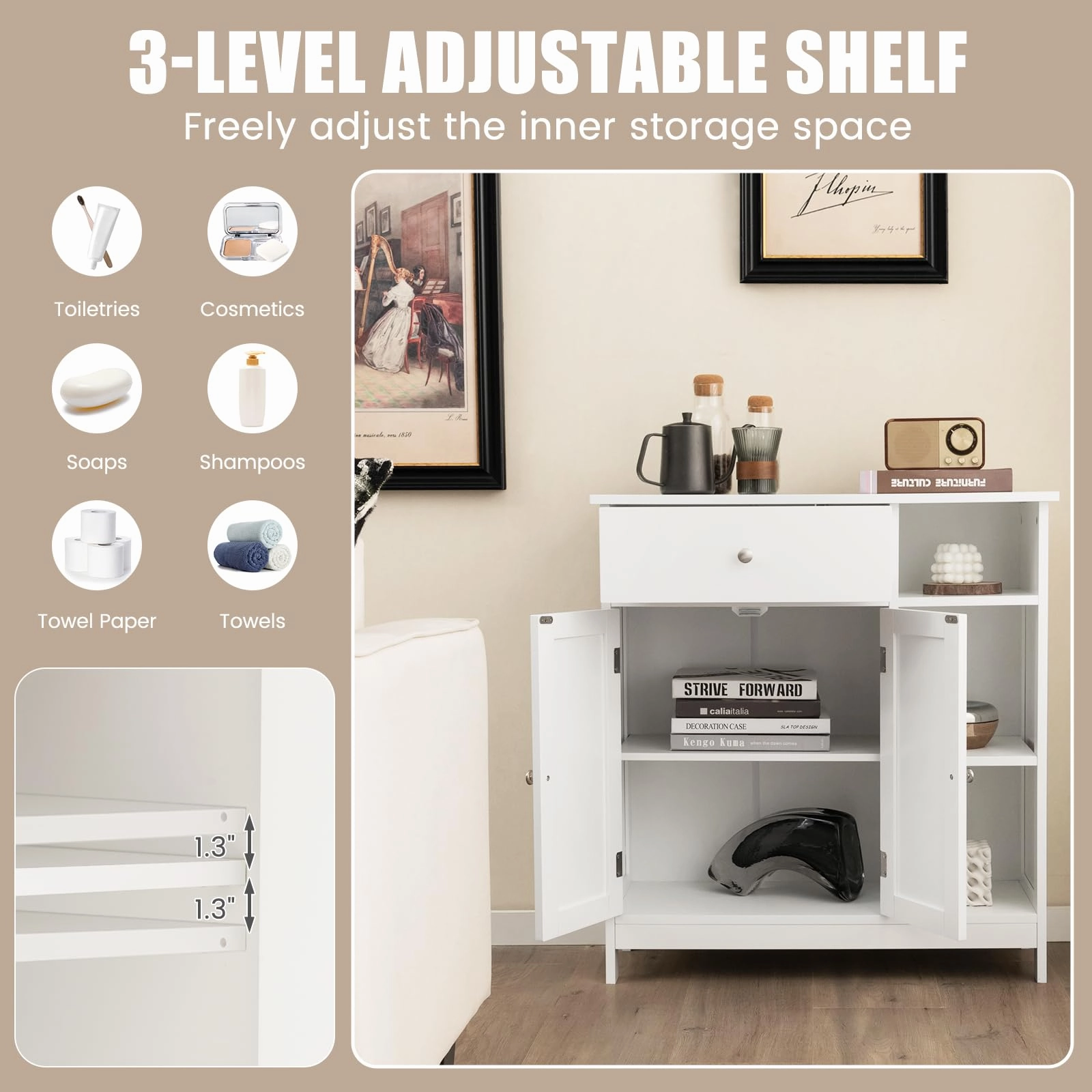 Giantex Bathroom Storage Cabinet with Drawer - Floor Cabinet w/ 3 Open Shelves