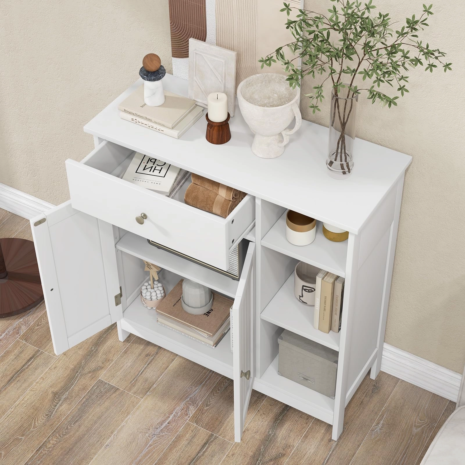 Giantex Bathroom Storage Cabinet with Drawer - Floor Cabinet w/ 3 Open Shelves