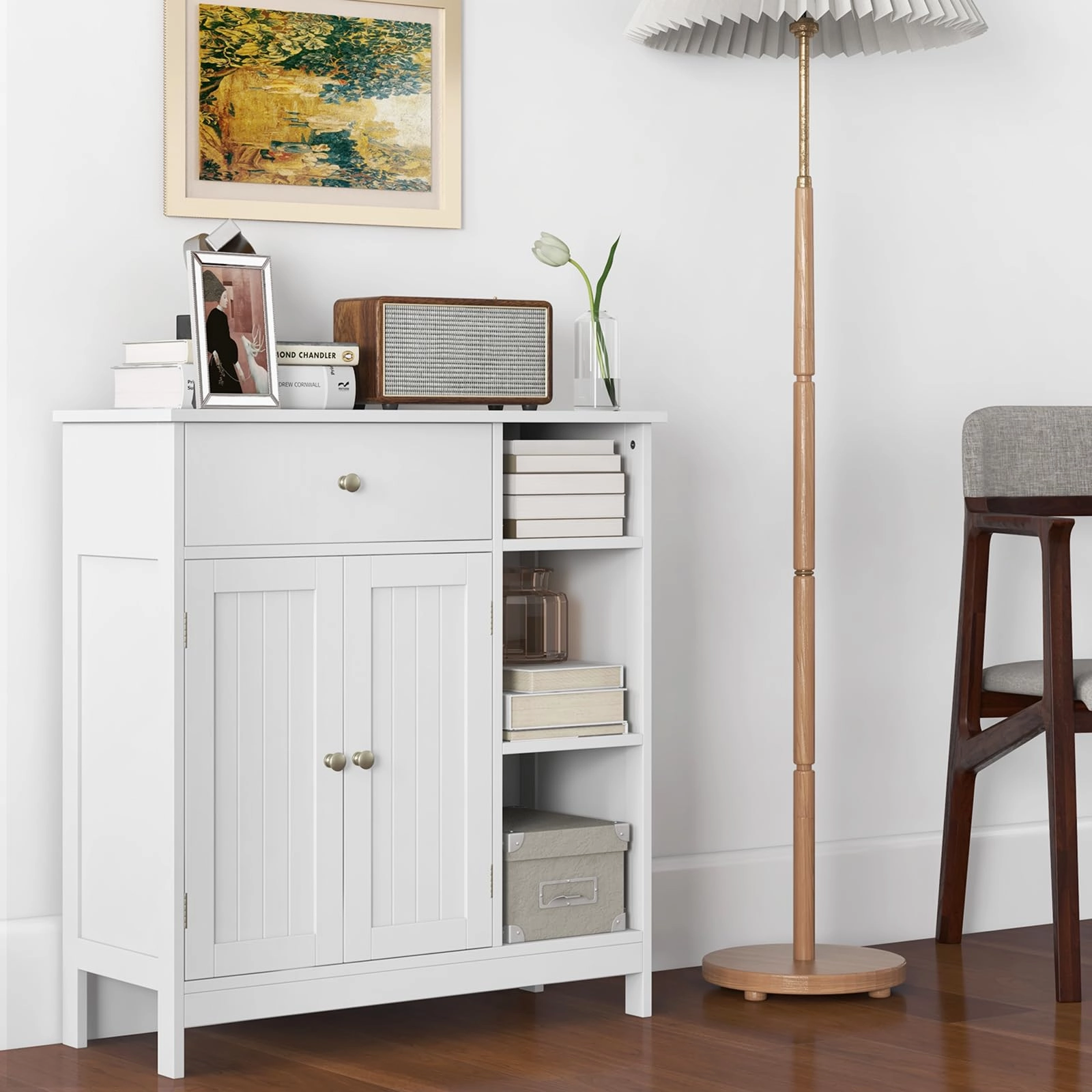 Giantex Bathroom Storage Cabinet with Drawer - Floor Cabinet w/ 3 Open Shelves