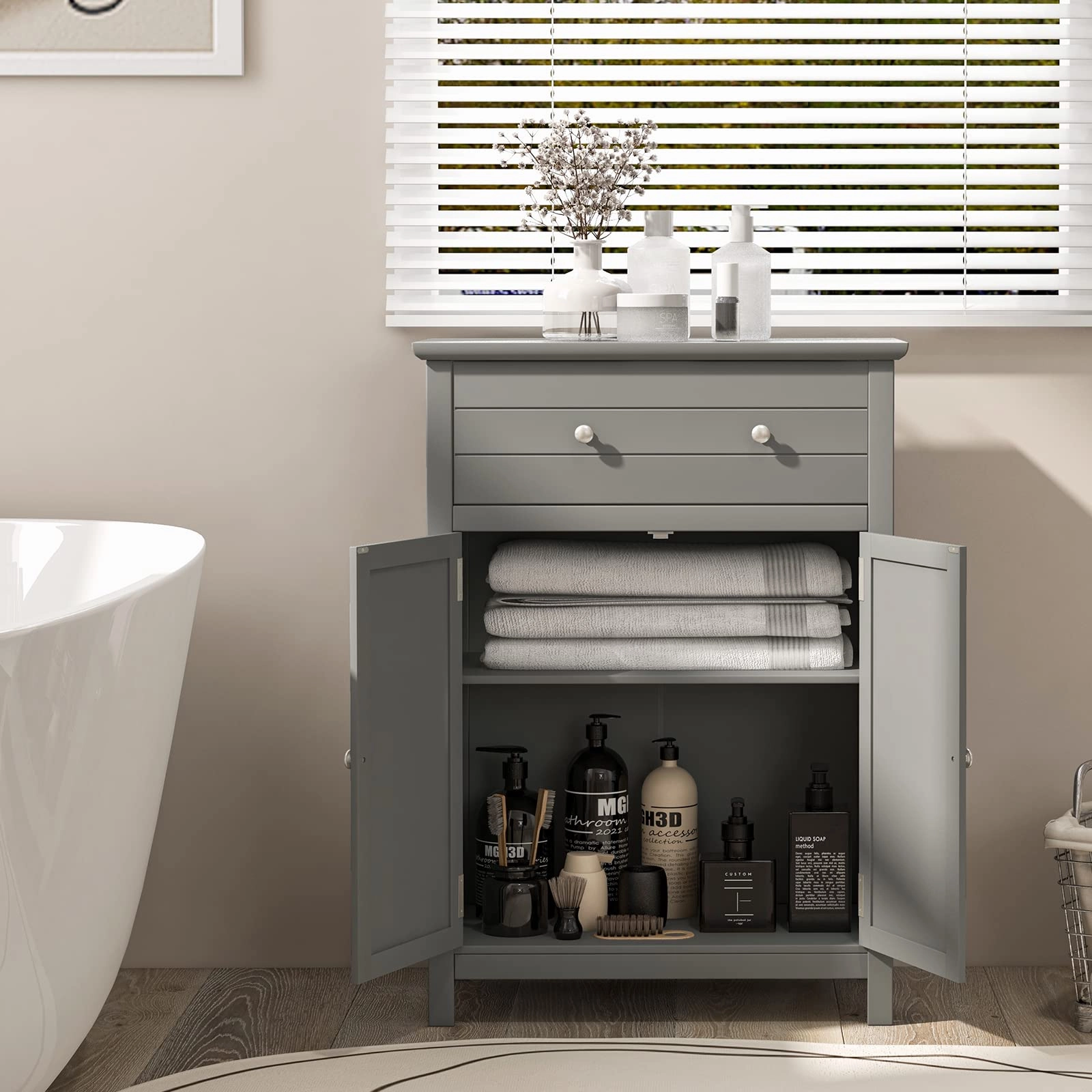 Giantex Bathroom Storage Cabinet with Drawer - Floor Cabinet with Doors, Adjustable Shelf