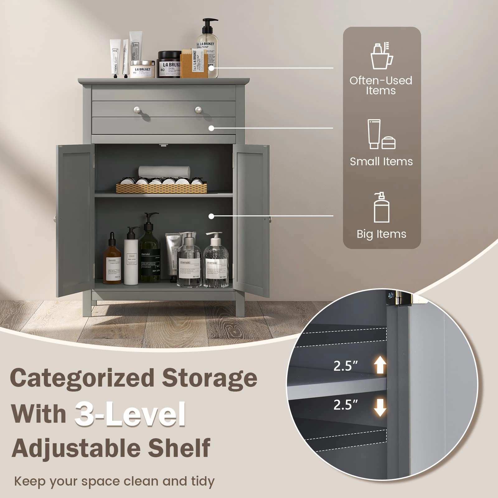 Giantex Bathroom Storage Cabinet with Drawer - Floor Cabinet with Doors, Adjustable Shelf