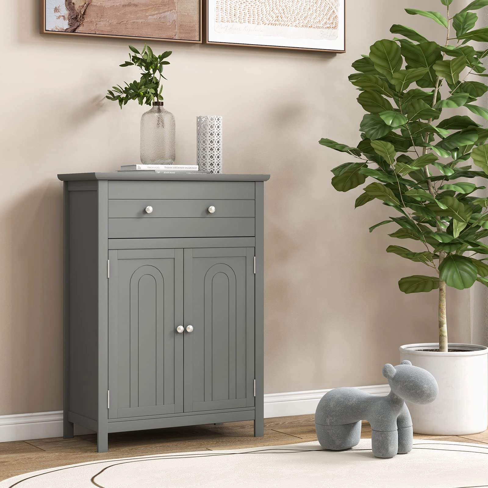 Giantex Bathroom Storage Cabinet with Drawer - Floor Cabinet with Doors, Adjustable Shelf