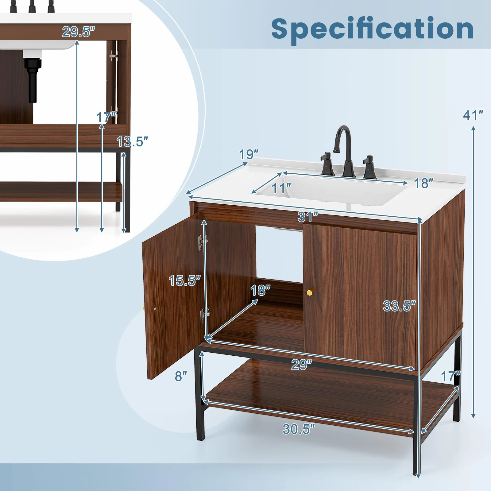 Giantex Bathroom Vanity with Sink Combo - 31" Bathroom Cabinet with Doors