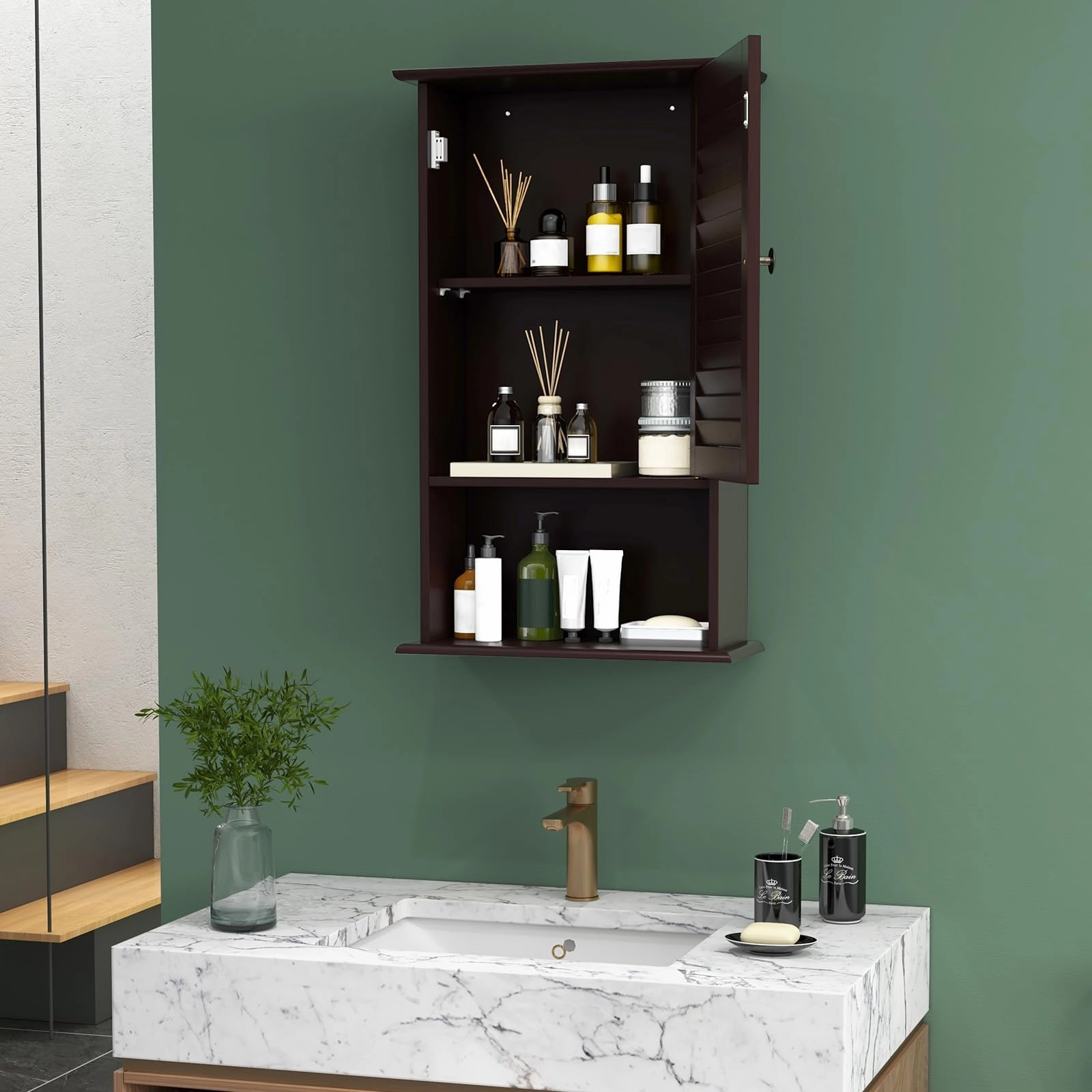 Giantex Bathroom Wall Mount Cabinet - Over The Toilet Storage Organizer with Single Door and Adjustable Shel