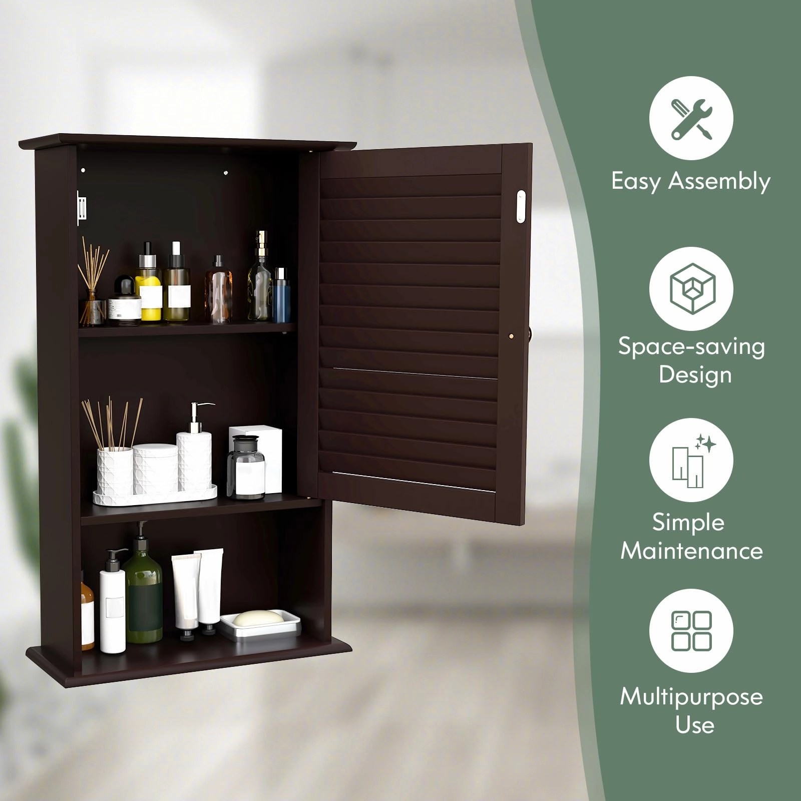 Giantex Bathroom Wall Mount Cabinet - Over The Toilet Storage Organizer with Single Door and Adjustable Shel