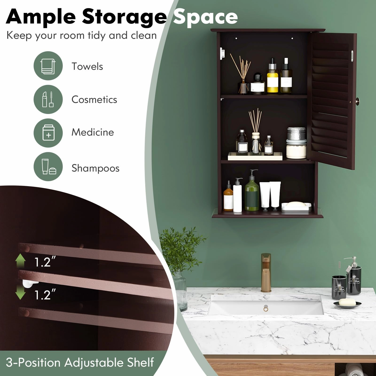 Giantex Bathroom Wall Mount Cabinet - Over The Toilet Storage Organizer with Single Door and Adjustable Shel