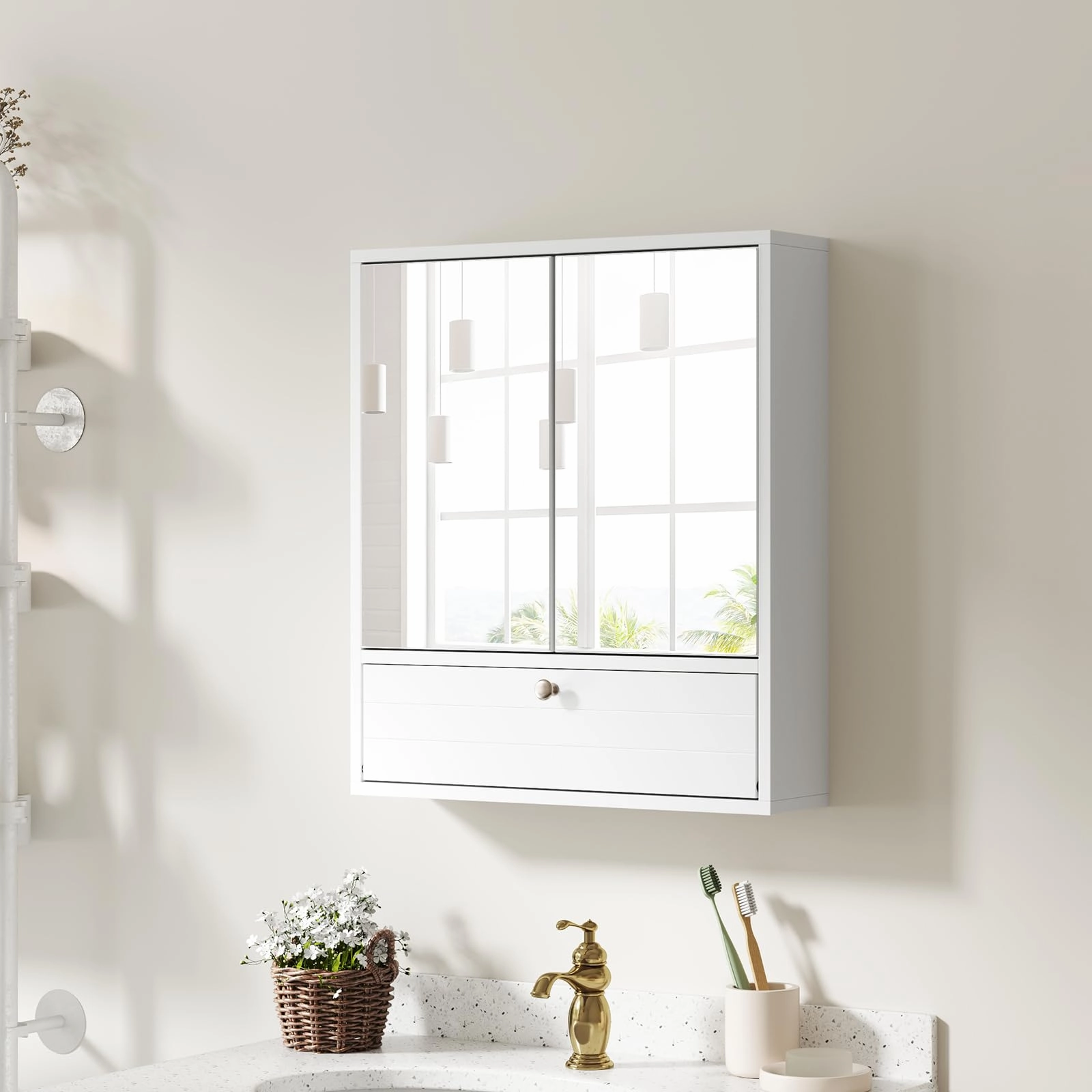 Giantex Bathroom Wall Mount Cabinet with Mirrored Doors