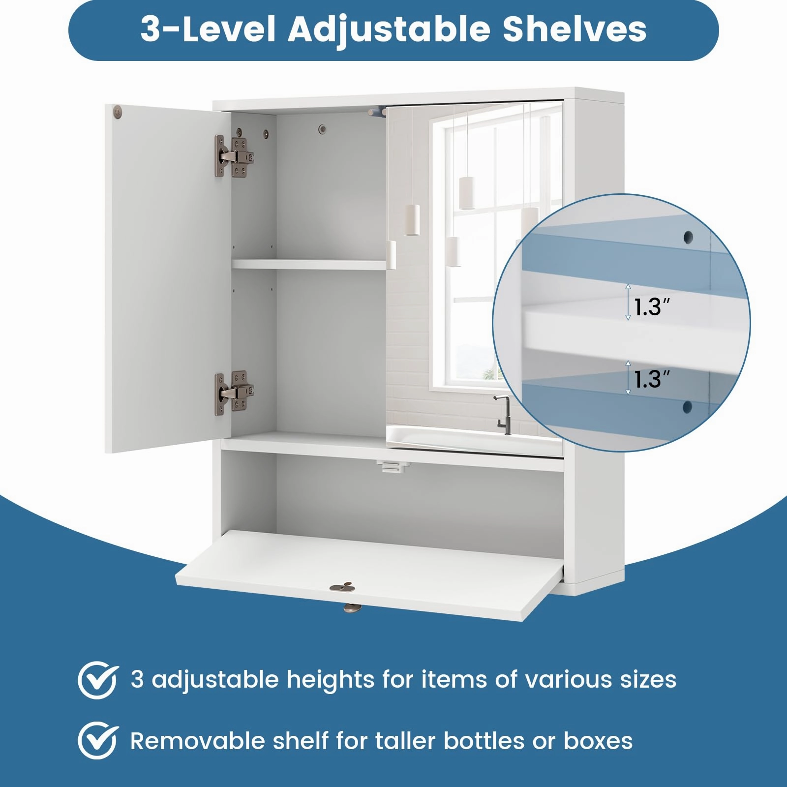 Giantex Bathroom Wall Mount Cabinet with Mirrored Doors