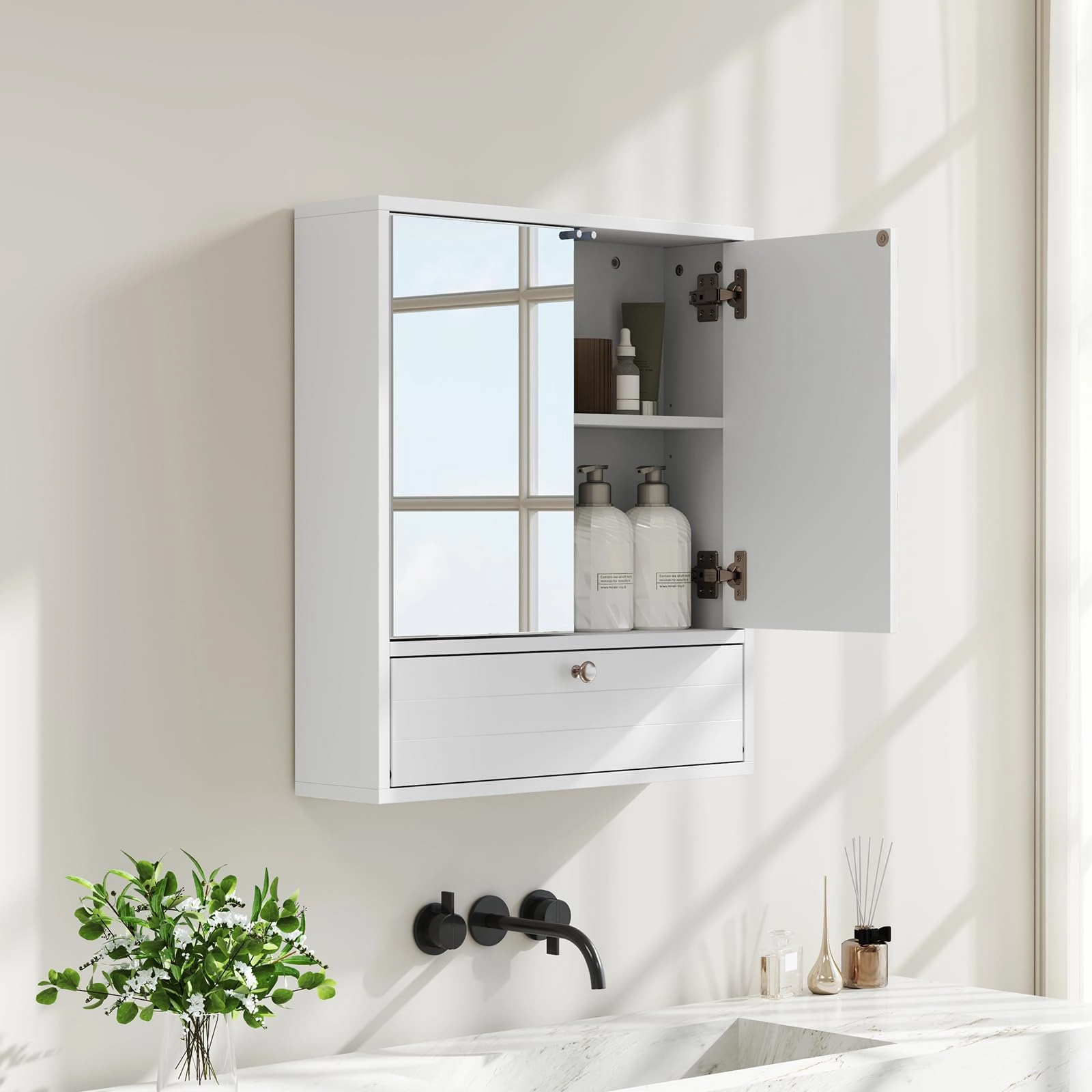 Giantex Bathroom Wall Mount Cabinet with Mirrored Doors