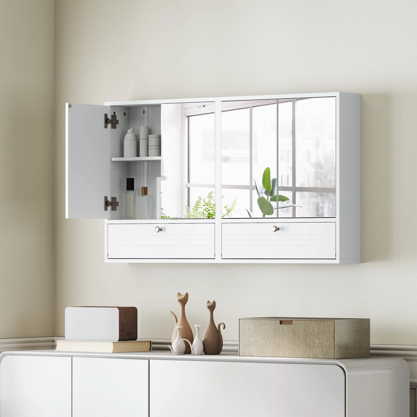 Giantex Bathroom Wall Mount Cabinet with Mirrored Doors