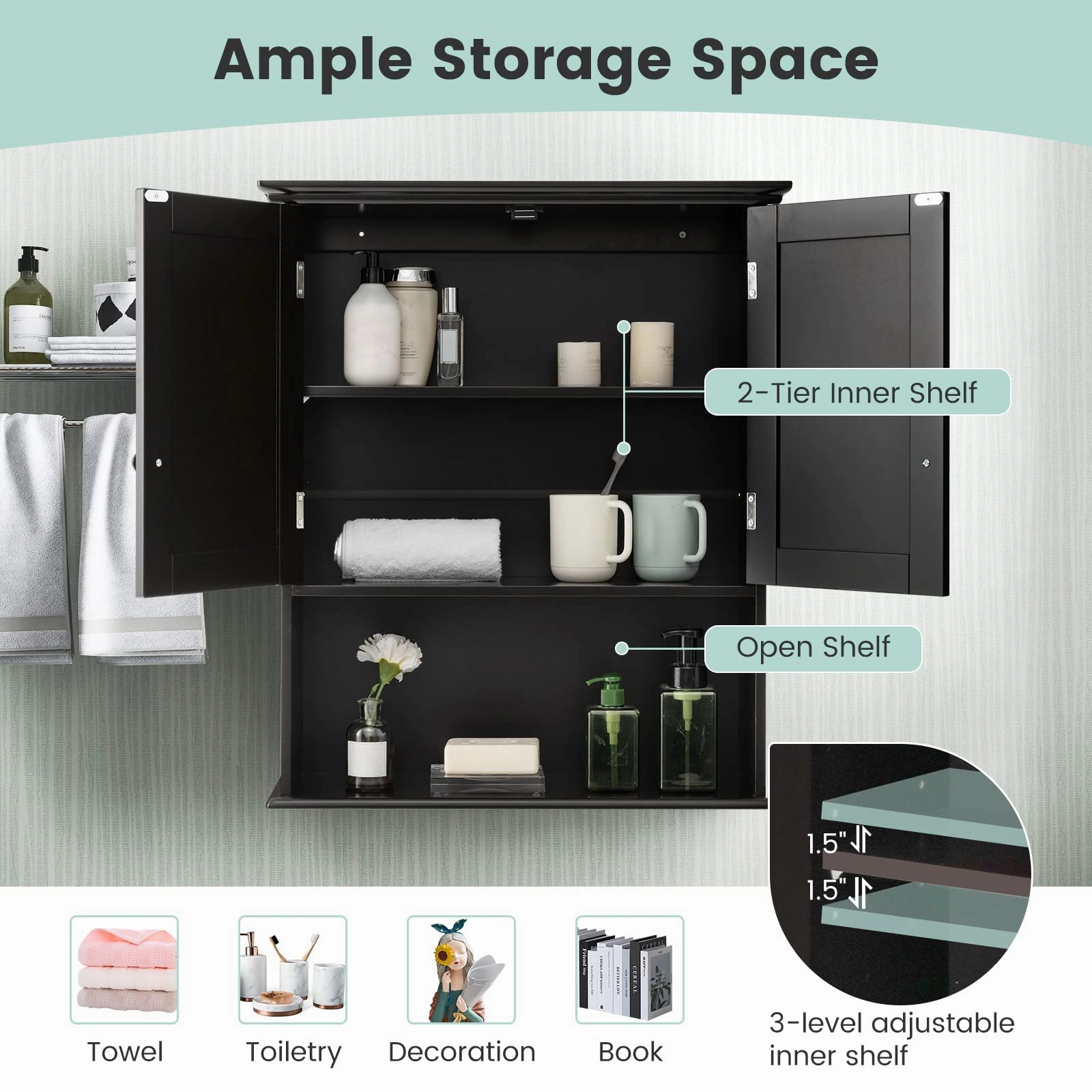 Giantex Bathroom Wall Mounted Cabinet - Storage Cabinet w/Adjustable Shelf