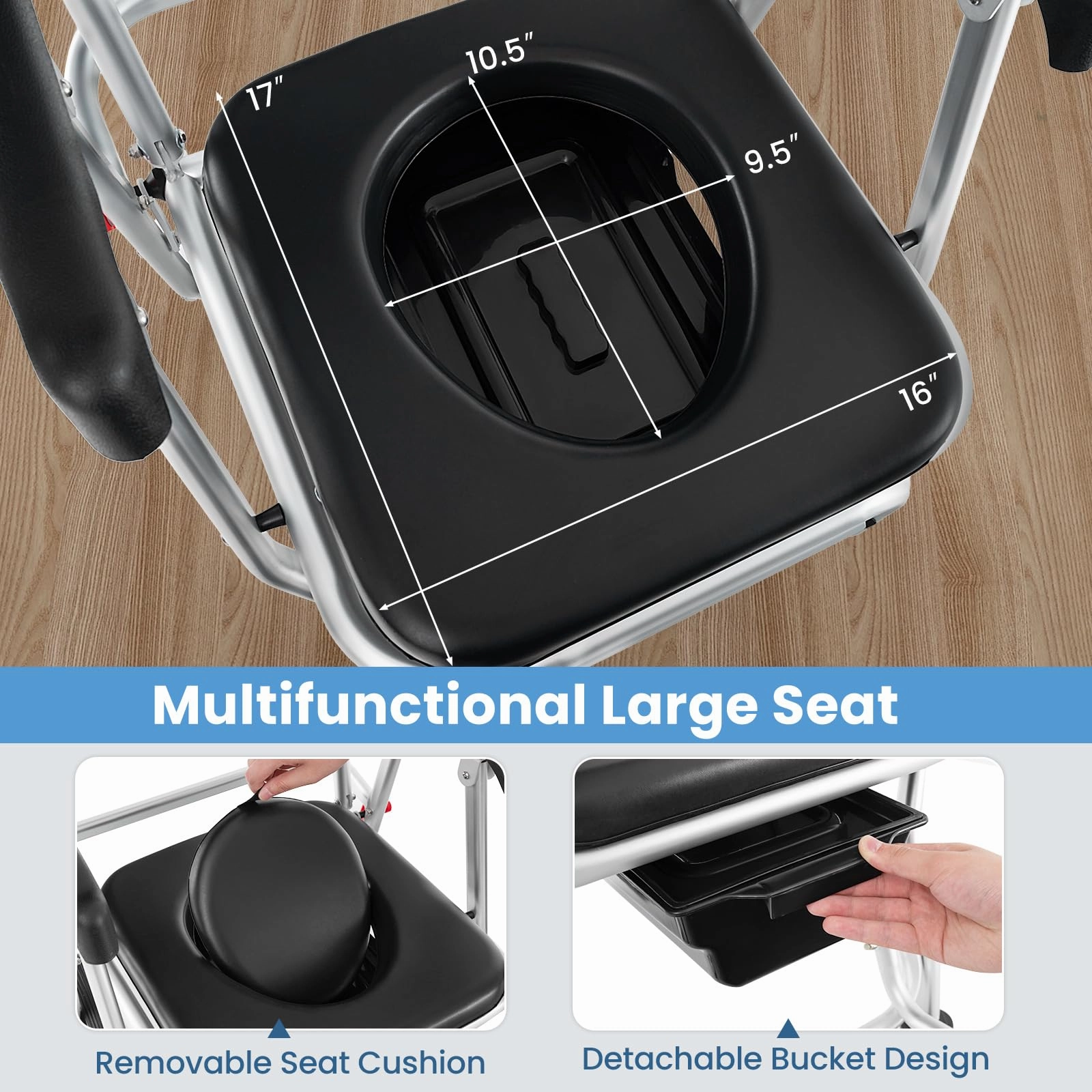 Giantex Bedside Commode Wheelchair for Toilet - Foldable Shower Chair with Arms, Lockable Casters