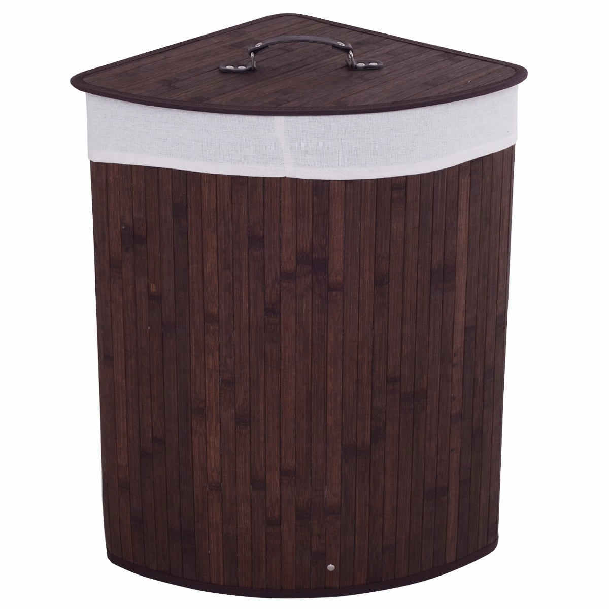 Giantex Corner Laundry Hamper with Lid, Bamboo Laundry Basket with Removable Liner and Handle