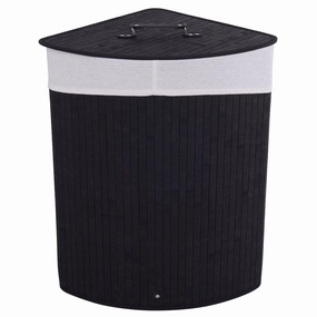Giantex Corner Laundry Hamper with Lid, Bamboo Laundry Basket with Removable Liner and Handle sectional sofa, TV console