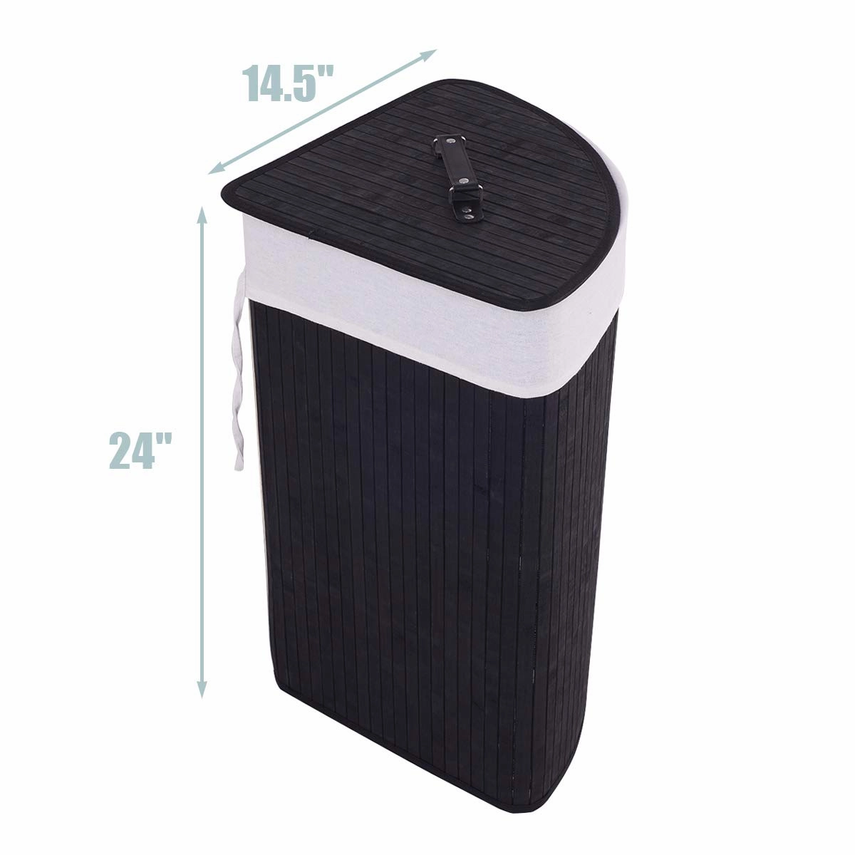 Giantex Corner Laundry Hamper with Lid, Bamboo Laundry Basket with Removable Liner and Handle
