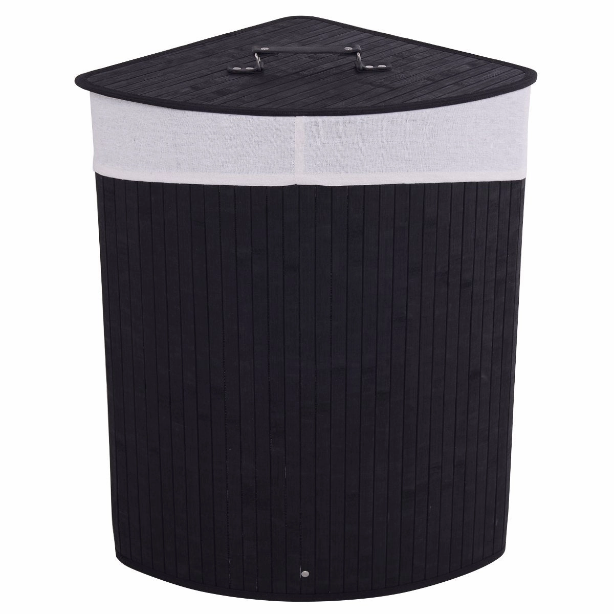 Giantex Corner Laundry Hamper with Lid, Bamboo Laundry Basket with Removable Liner and Handle sectional sofa, TV console