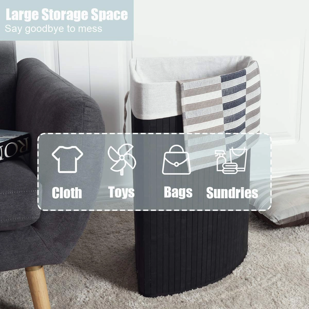 Giantex Corner Laundry Hamper with Lid, Bamboo Laundry Basket with Removable Liner and Handle