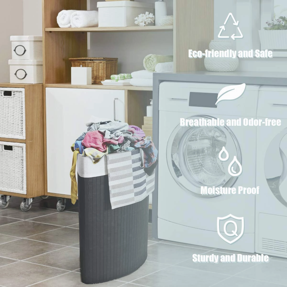 Giantex Corner Laundry Hamper with Lid, Bamboo Laundry Basket with Removable Liner and Handle