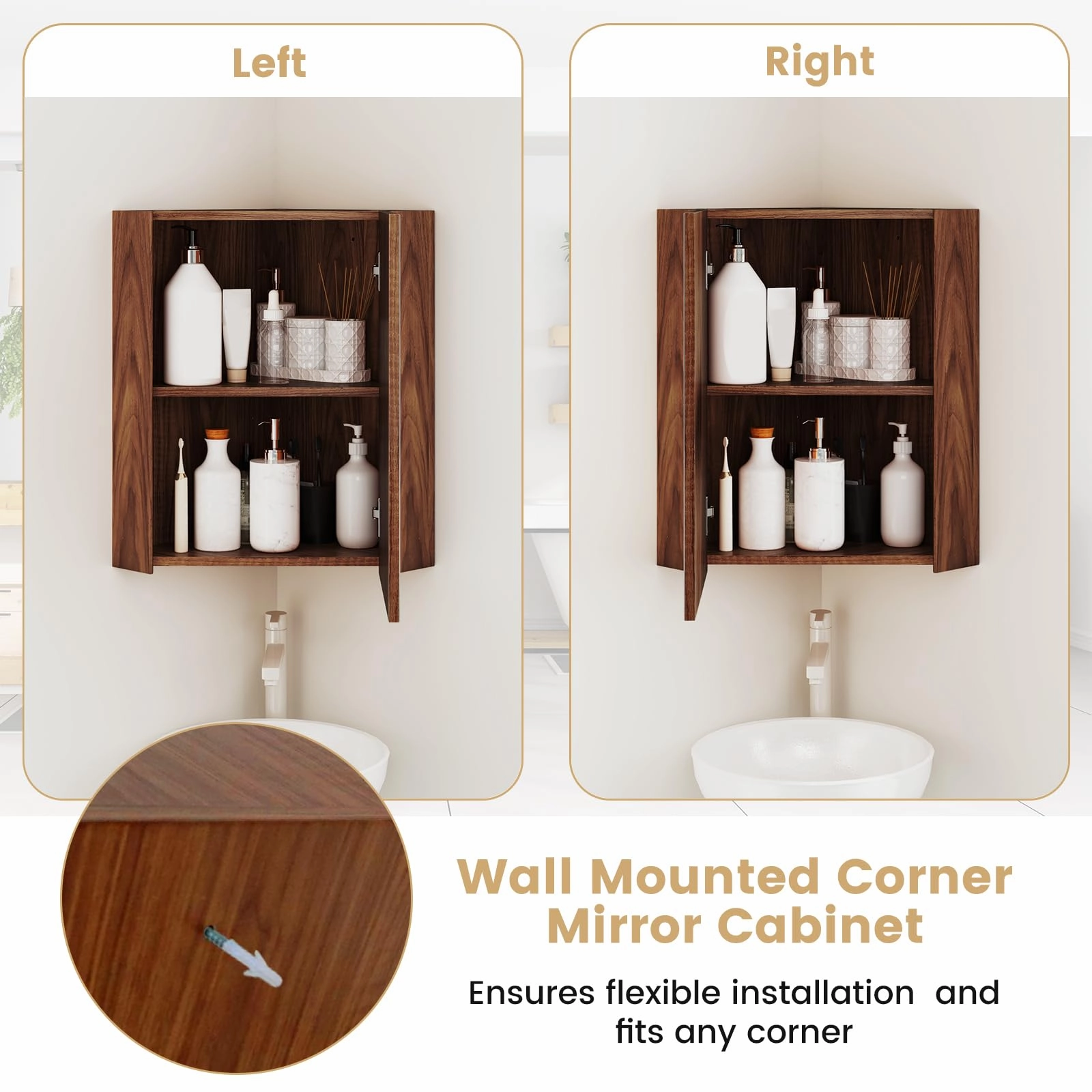 Giantex Corner Medicine Cabinet, 23.5 Over The Toilet Storage Cabinet with Mirror Door, Adjustable Shelf